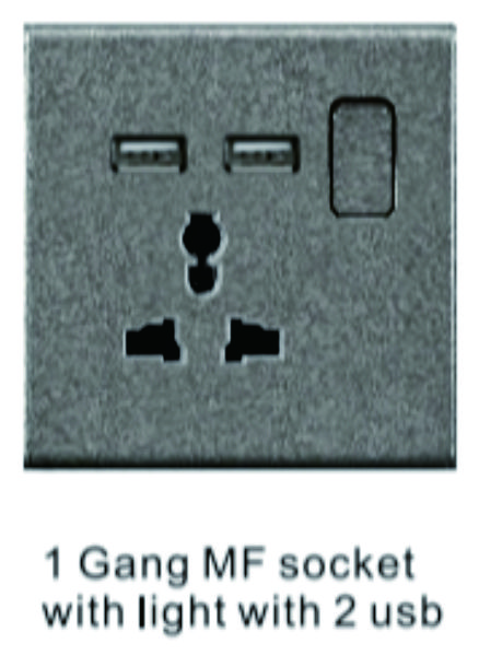 1 Gang MF socketwith light with 2 usb
