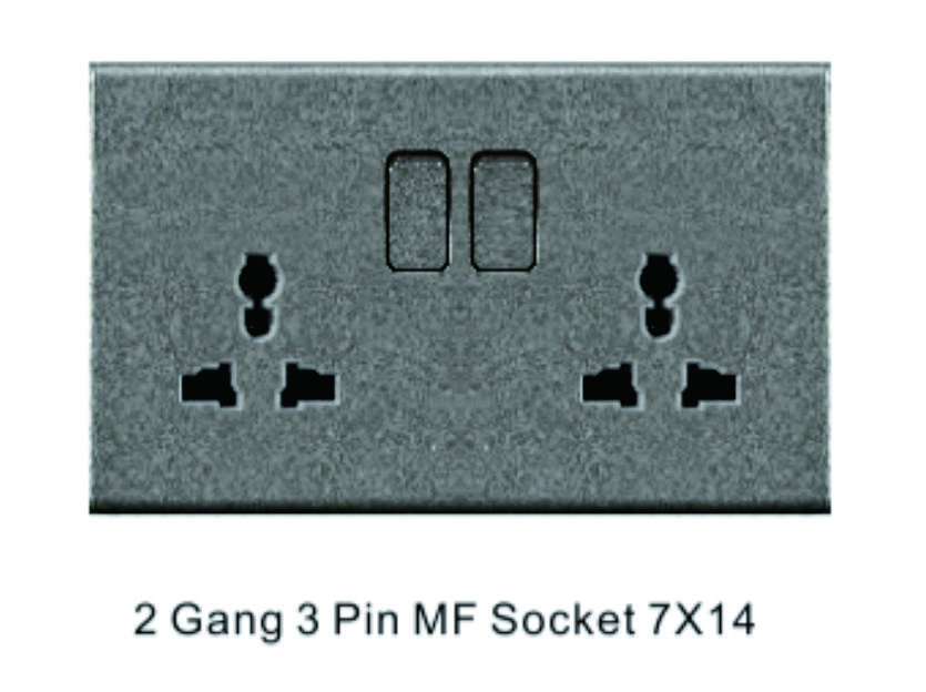 2 Gang 3 Pin MF Socket with neon 7X14