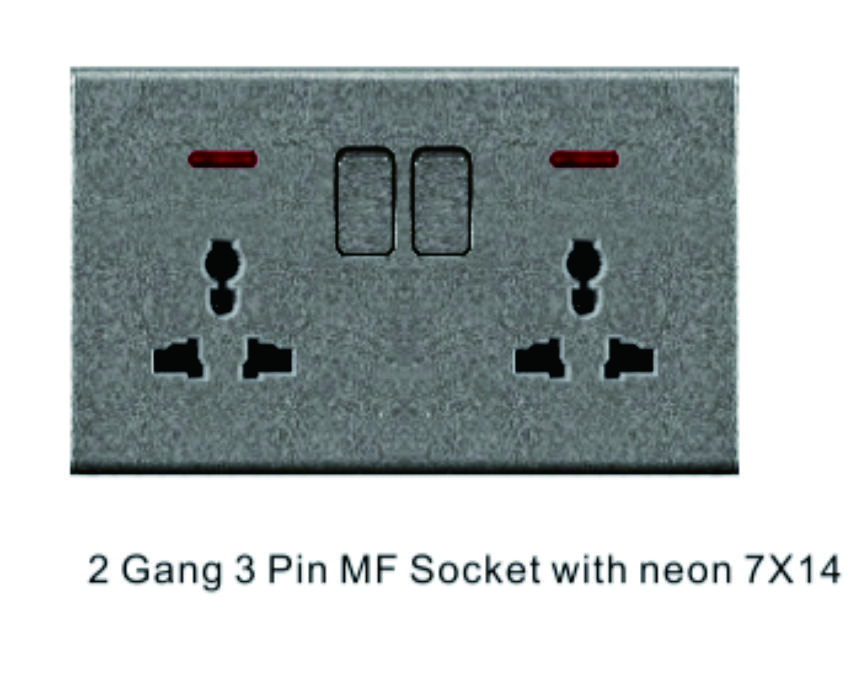 2 Gang 3 Pin MF Socket with neon 7X14