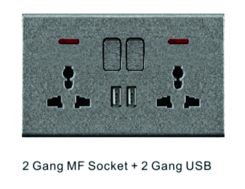 2 Gang MF Socket + USB(A+C)