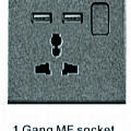 1 Gang MF socketwith light with 2 usb